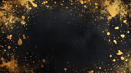 Fototapeta premium Black background with gold flecks, distressed black wall. 