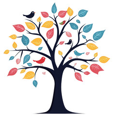 Fototapeta premium A tree with colorful leaves and birds on it