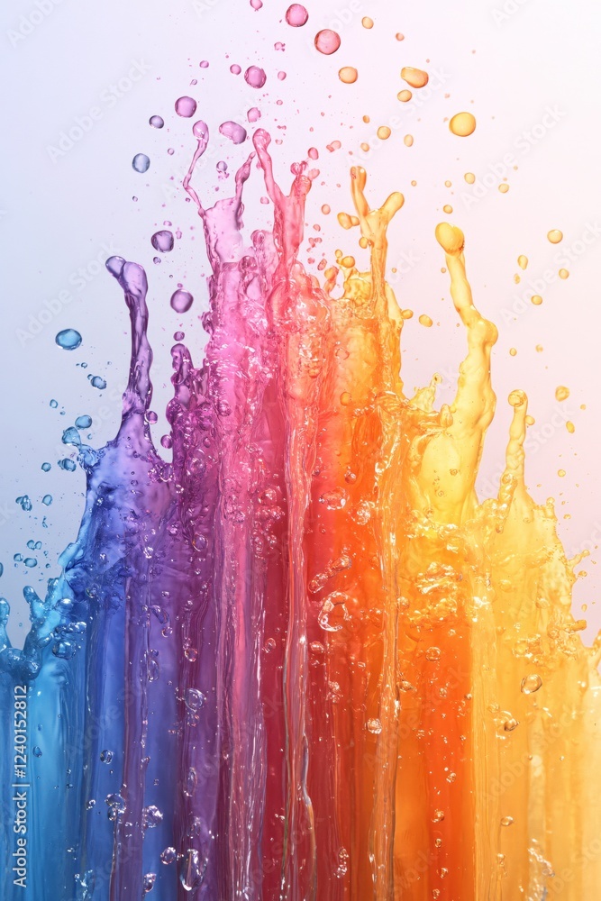 Poster vibrant liquid splash with rainbow colors on light background dynamic and abstract design