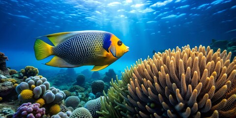 Obraz premium Vibrant Tropical Fish Swimming Above Colorful Coral Reef