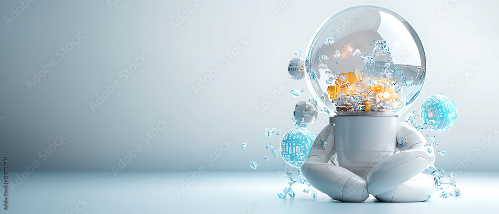 Poster innovative robot concept unveiled futuristic lab 3d render clean environment close-up view technolog