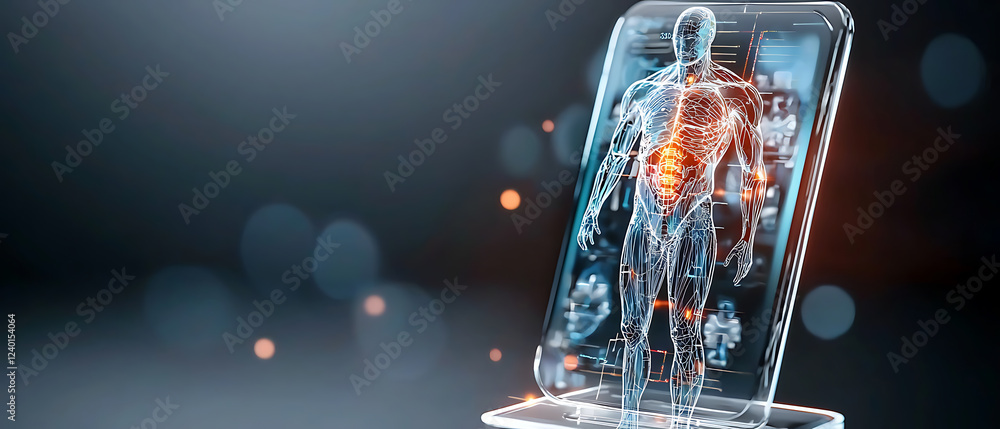 Poster advanced human anatomy model digital interface science visualization high-tech environment futuristi