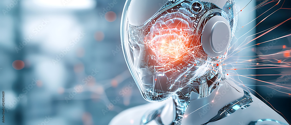 Aufkleber futuristic robot encounter urban setting digital artwork sci-fi environment close-up view ai concept