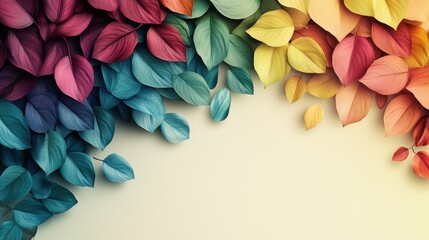 Obraz premium Vibrant Rainbow Leaf Collage: A Spectrum of Autumnal Hues and Natural Beauty