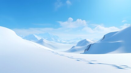 Breathtaking landscape of snow covered rolling hills and fields under a crisp clear winter sky in a peaceful tranquil rural setting