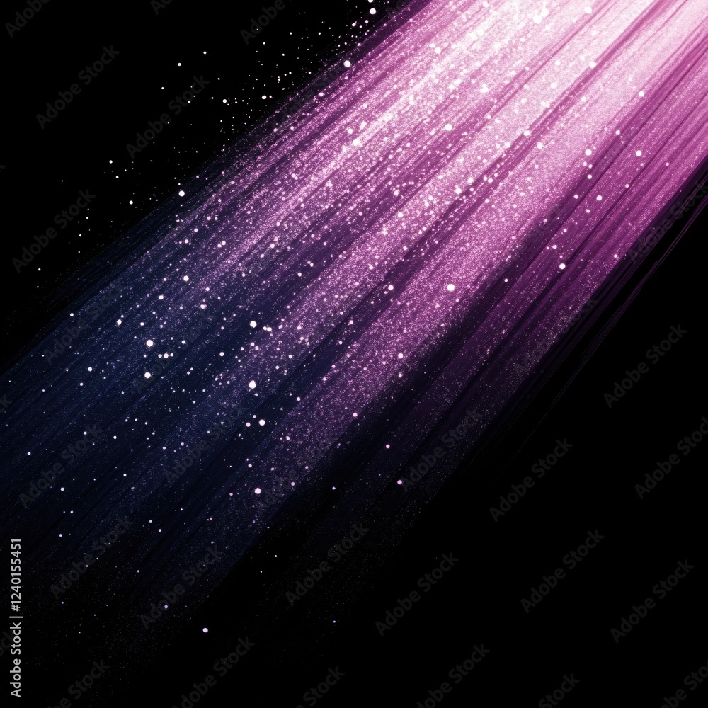 Poster abstract light beam with sparkling particles on black background creating a cosmic effect