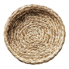 A round woven basket made of natural fibers, showcasing intricate patterns and a smooth finish.