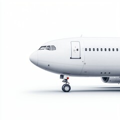 Close up of White Airplane Nose Landing Gear and Cabin Door on White Background