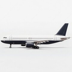 Modern Passenger Airplane White and Dark Blue Side View Air Travel Aircraft