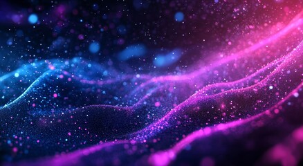 Abstract cosmic wave, pink blue particles, dark background, digital art
