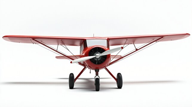 Classic Red Single Engine Airplane Front View Vintage Aircraft Propeller Plane