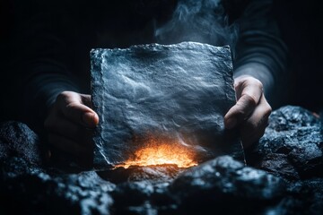 A shadowy figure handing over an ancient, wax-sealed membership document in a dimly lit underground chamber
