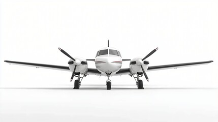 Fototapeta premium Twin Engine Propeller Airplane Front View White Aircraft Aviation Photography