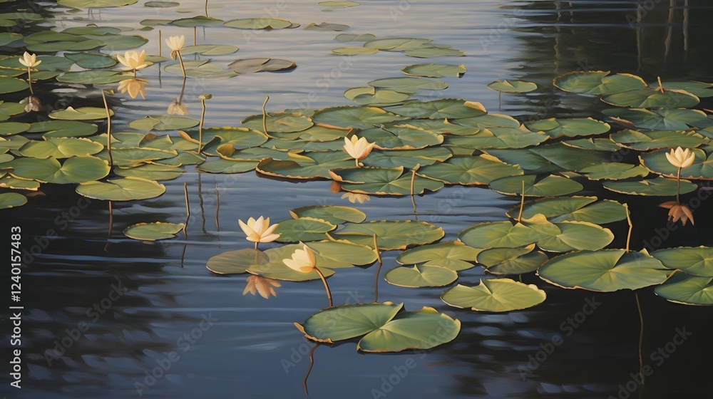 Poster elegant lily pads floating peacefully on the surface of a tranquil lake creating a serene and calmin