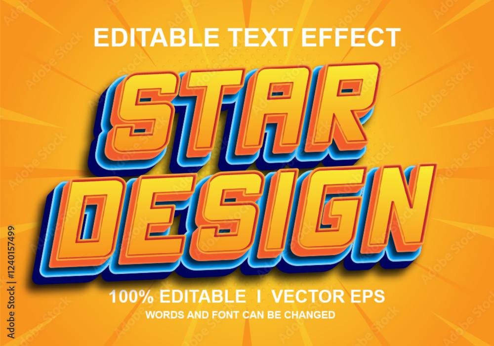 Poster editable star design 3d vector text effect with modern style design