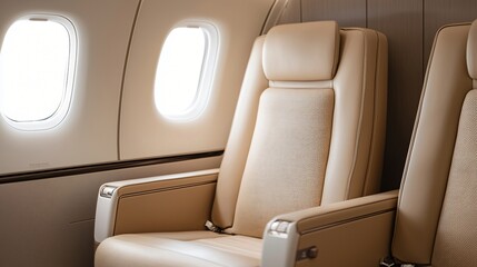 Luxurious Beige Leather Airplane Seats Private Jet Interior Comfortable Travel