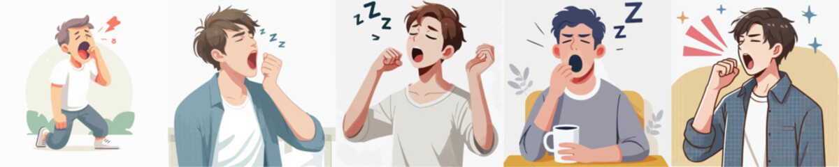 vector of young man yawning