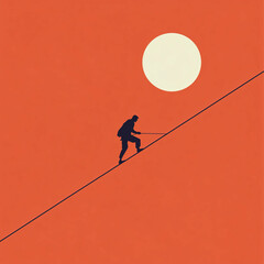 A clean, minimalist illustration of a tightrope walker balancing on a thin line, representing the act of taking a risk 