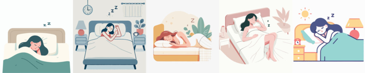 vector set of sleeping women