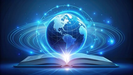 Obraz premium Global Knowledge Illuminated A Book Opens to Reveal a World Connected by Light and Data Streams