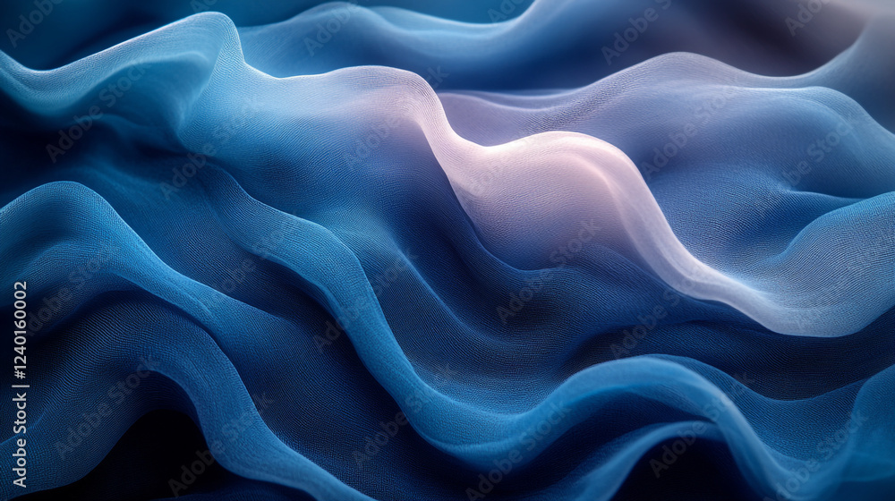 Poster elegant blue silk fabric texture soft waves drape background design style curve ombre image photo