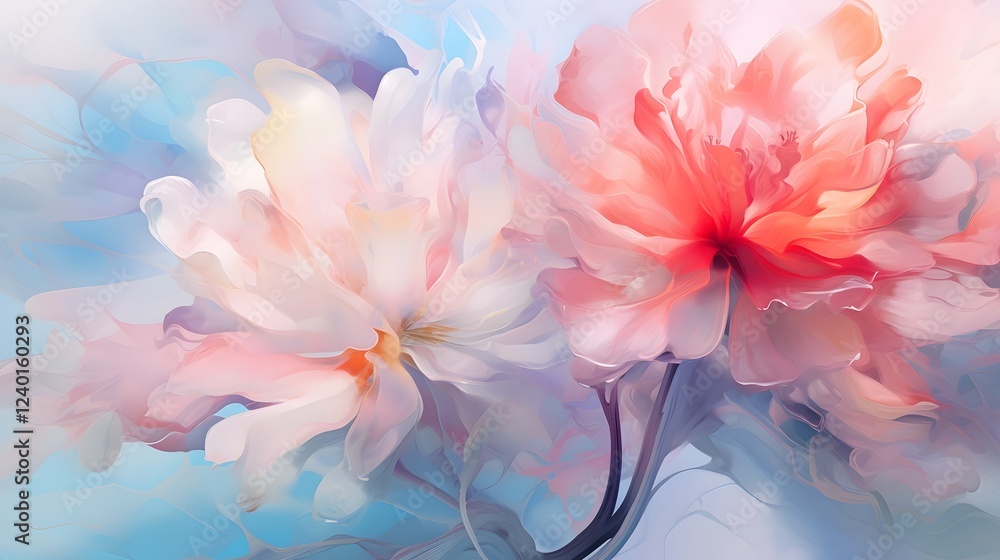 Poster breathtaking abstract digital depicting a vibrant array of blooming flowers in a soft pastel color p