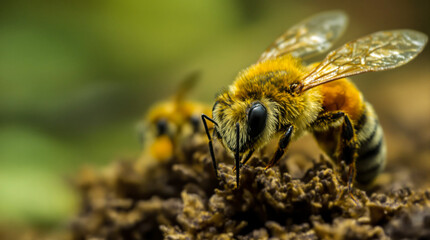 A bee is eating from a flower