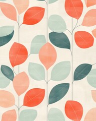 Fototapeta premium Artistic abstract pattern with geometric floral shapes in pastel shades of peach, green, and cream featuring a textured background