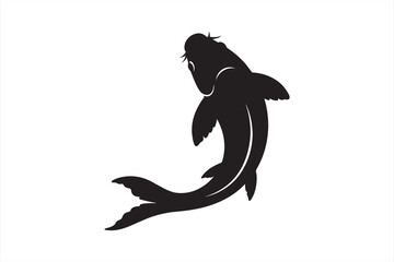 Elegant Koi Fish Silhouette - Black and White Vector
