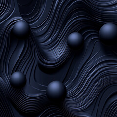 Abstract dark blue wavy lines background with spheres.