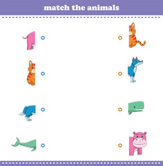 Match halves of cute cartoon wildlife animals. Logical game for kids