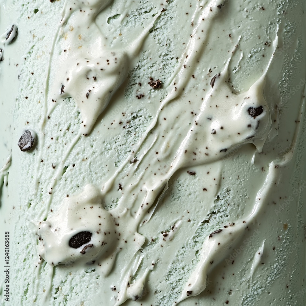 Aufkleber mint ice cream with chocolate chips close up view showing texture and creamy consistency