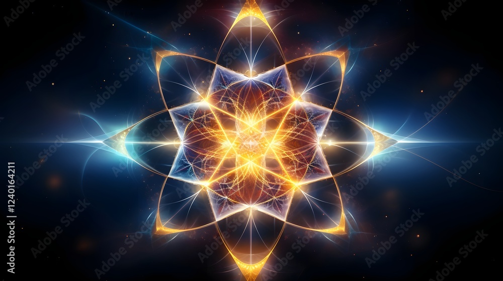 Poster captivating digital artwork featuring a mesmerizing display of sacred geometry infused with mystical