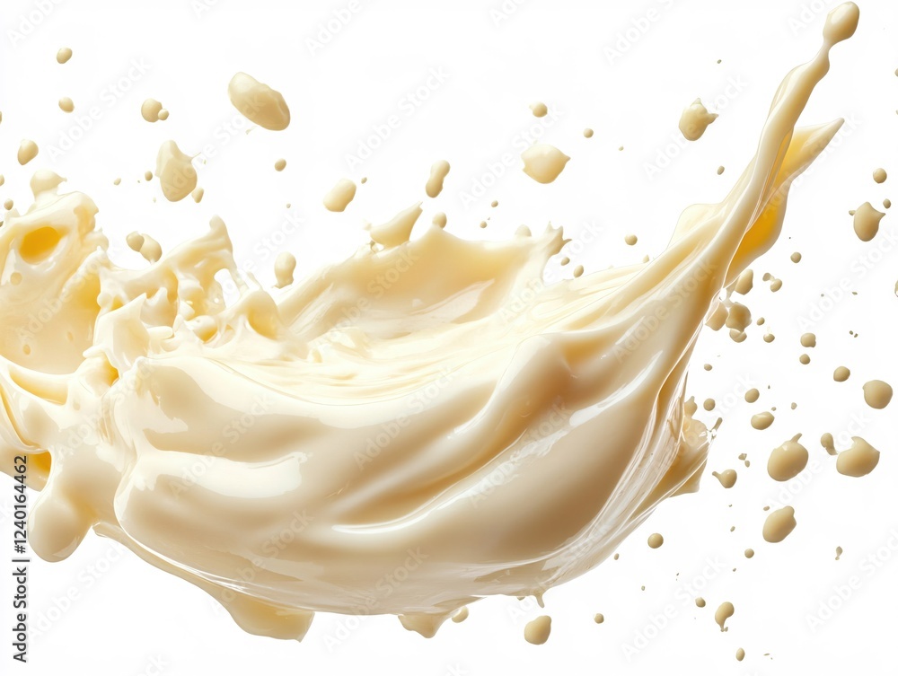 Poster creamy liquid splash with dynamic motion and smooth texture on white background for product shot
