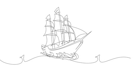 line art of a ship sailing on the sea
