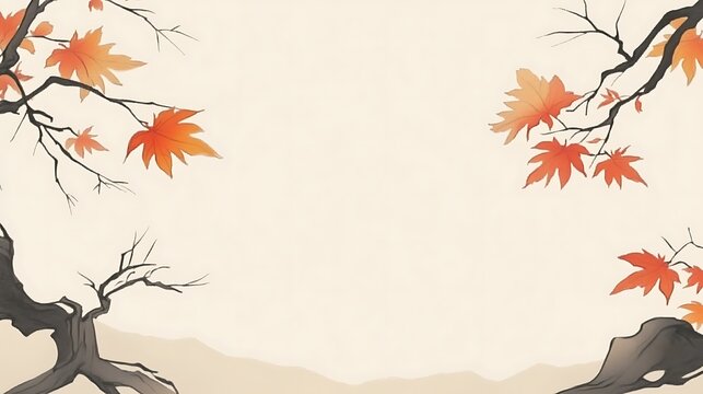 Autumn maple branches, landscape background, card design