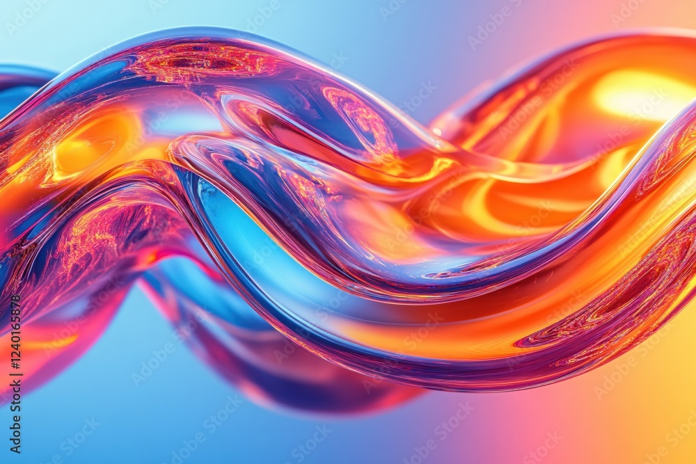 Poster abstract fluid wave with vibrant colors and smooth flowing forms against a gradient background