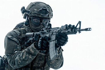 Fully Equipped Soldier on white background