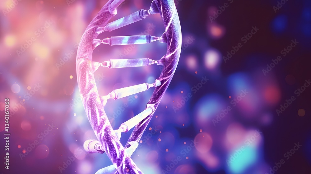 Poster glowing 3d dna helix structure illuminated in a futuristic high tech scientific environment with ove