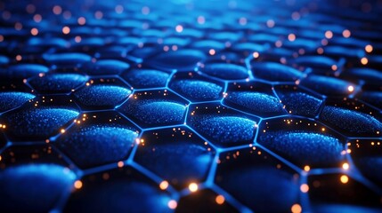 Naklejka premium Futuristic glowing hexagonal digital network. Hexagonal modern technology. Geometric innovation in sci context. Luminous tech design, ideal for vibrant visual background.