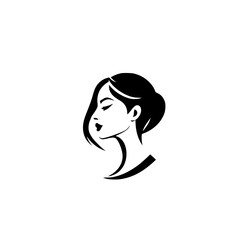 Elegant Woman Profile: Black and White Minimalist Vector Portrait.  A stylish and sophisticated graphic design, perfect for beauty, fashion, and profile illustrations.