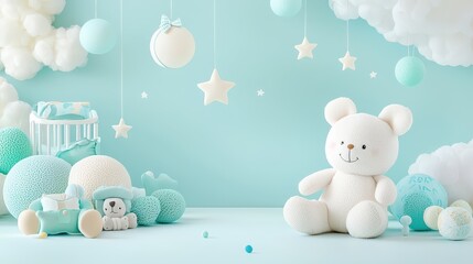 A cozy and welcoming baby room with gentle colors, plush toys, and a soft crib for a soothing atmosphere that enhances relaxation.