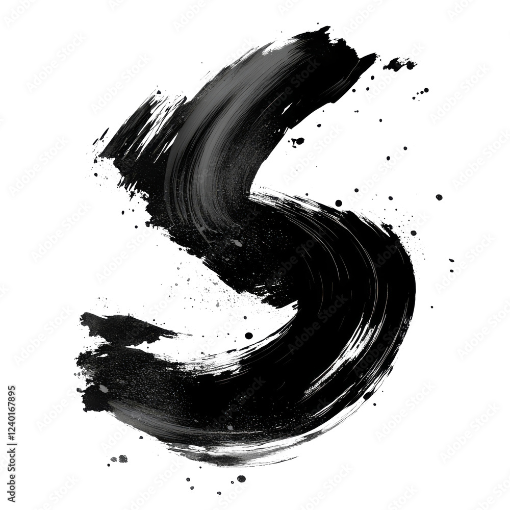 Aufkleber bold black splash paint brushstroke on a transparent background creating an artistic design element 