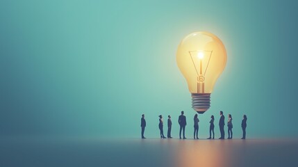 People collaborating to find a new business idea in a minimalist cartoon style, soft lighting and neutral background with ample copy space.