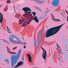 Abstract Brush Strokes Floral Seamless for fashion prints, patterns, backgrounds. Vector illustration