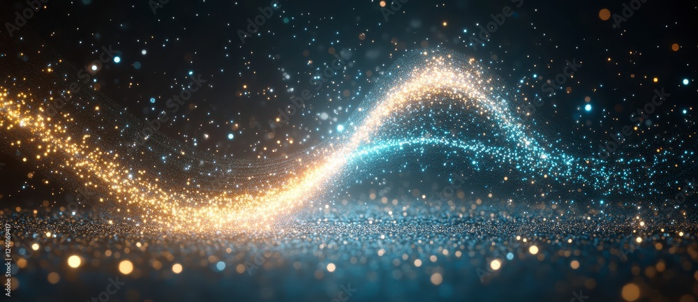 Aufkleber abstract image of swirling, glittering particles in gold and blue hues on a dark background. the par