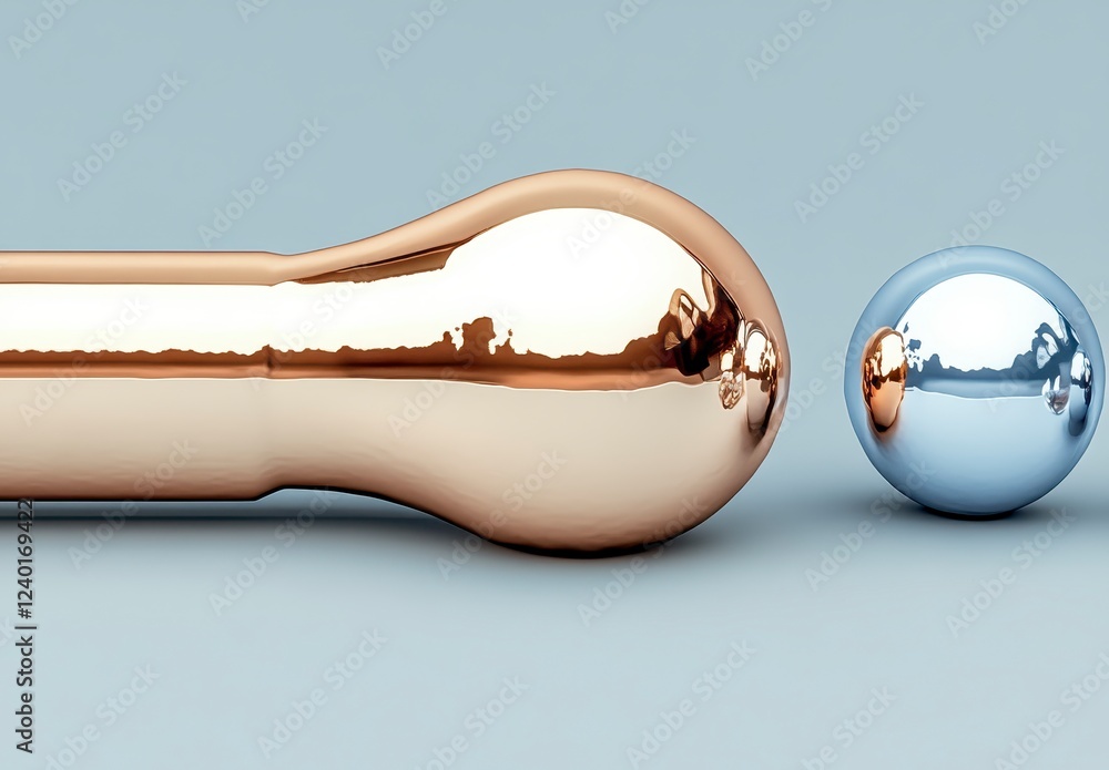 Poster abstract 3d rendering of a gold and silver sphere and rod on a light gray background. the metallic o