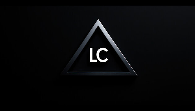 A metallic triangle frame displays the letters LC