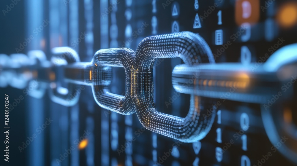 Poster Digital Chain Symbolizing Blockchain Technology and Data Security