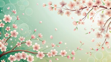 Fototapeta premium Delicate Pink Blossom Branches with Soft Green Background and Falling Petals A Serene Springtime Floral Image